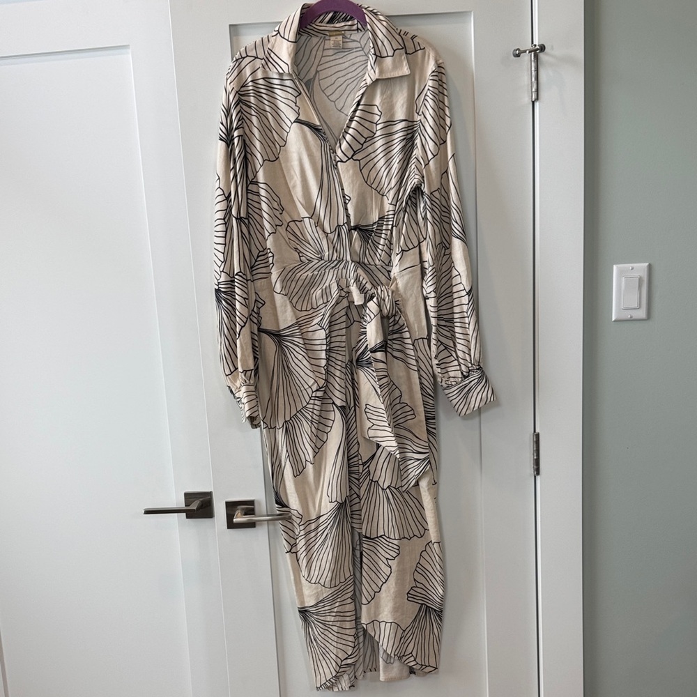 Zara Cream Shirt Dress with Black Botanical Lines